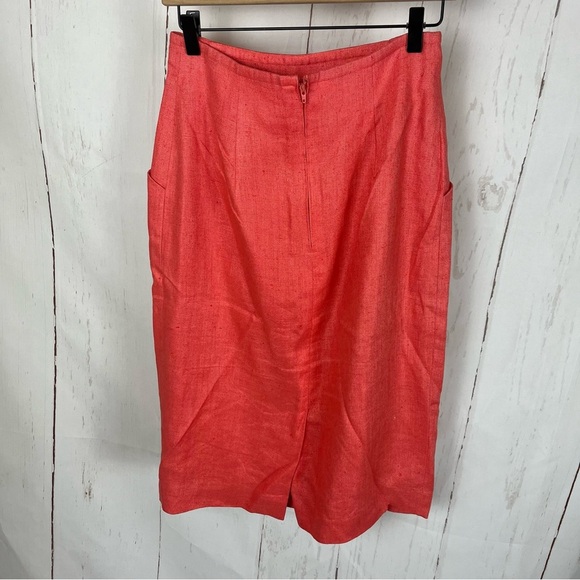 Vintage Ann Taylor linen pencil skirt coral pink 10 - Picture 6 of 7